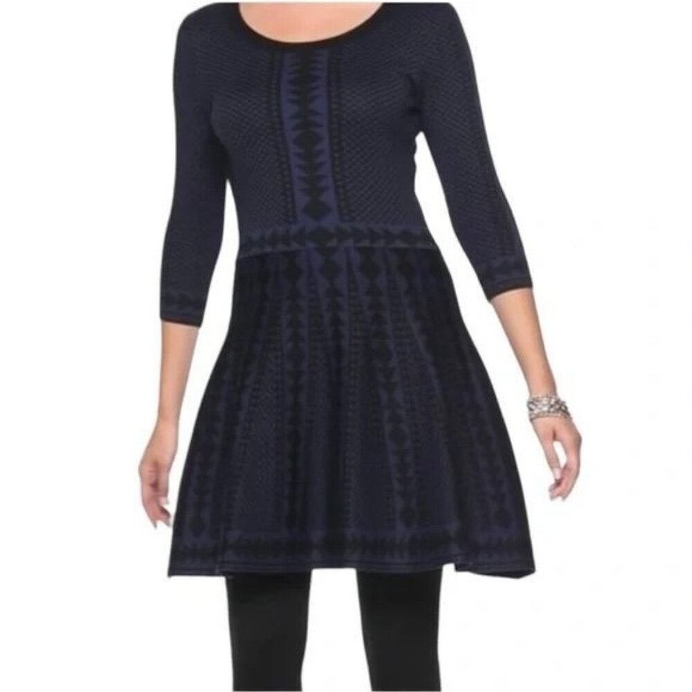 Nina Leonard Size M Geometric Print Knit Dress With 3/4 Sleeves - Picture 12 of 12